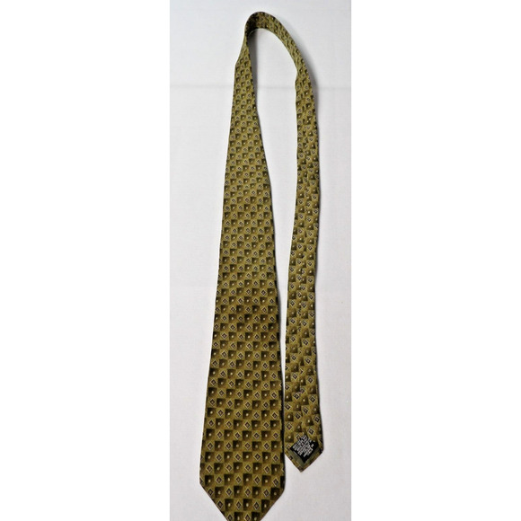 Vtg Oscar De La Renta Mens Silk Neck Tie Geometric Squares Green Neutral Italy - Picture 8 of 12